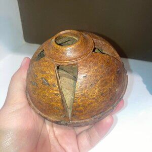 Vintage Hand Carved one piece BRAZIL NUT POD RATTLE South America Folk Art